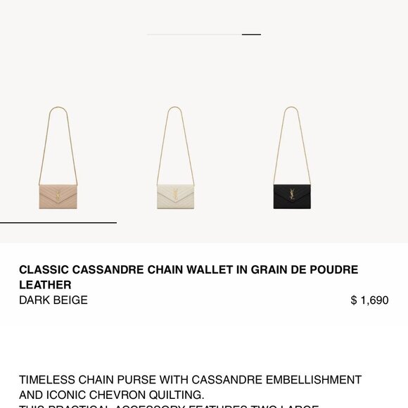 YSL Cassandre Chain Wallet Grain de Poudre Leather Pale Pink - Picture 3 of 9